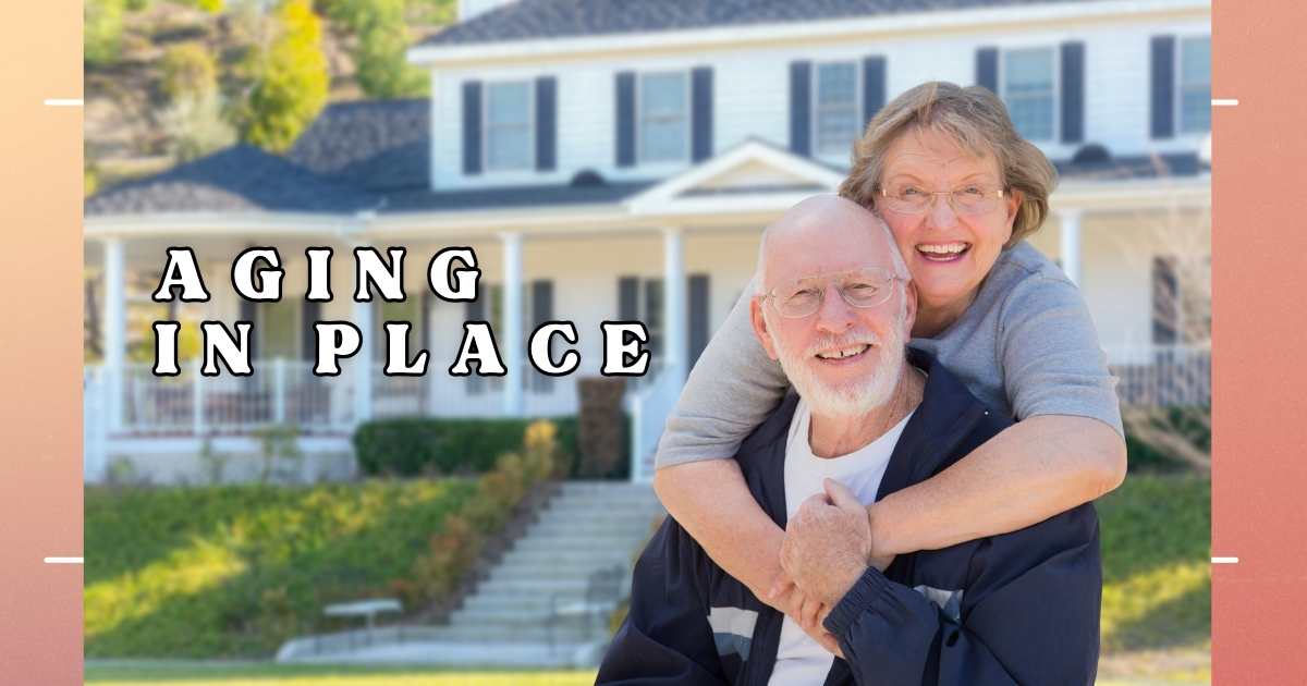 Aging in Place_ Creating a Home That Supports Your Independence and Lifestyle - Mature Singles Finding Love Happy senior couple embracing in front of their house, representing the concept of aging in place and independent senior living.