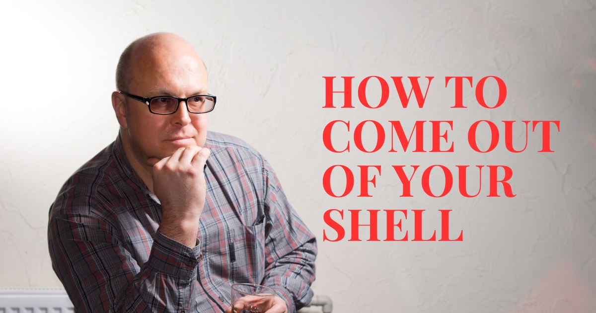 Dating For Introverts_ How To Come Out Of Your Shell - Mature Singles Finding Love houghtful man holding a drink with text 'How to Come Out of Your Shell'.