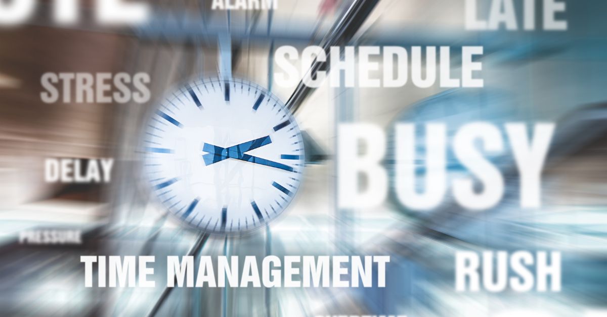 Conceptual image showing time pressure, stress, and busy schedule