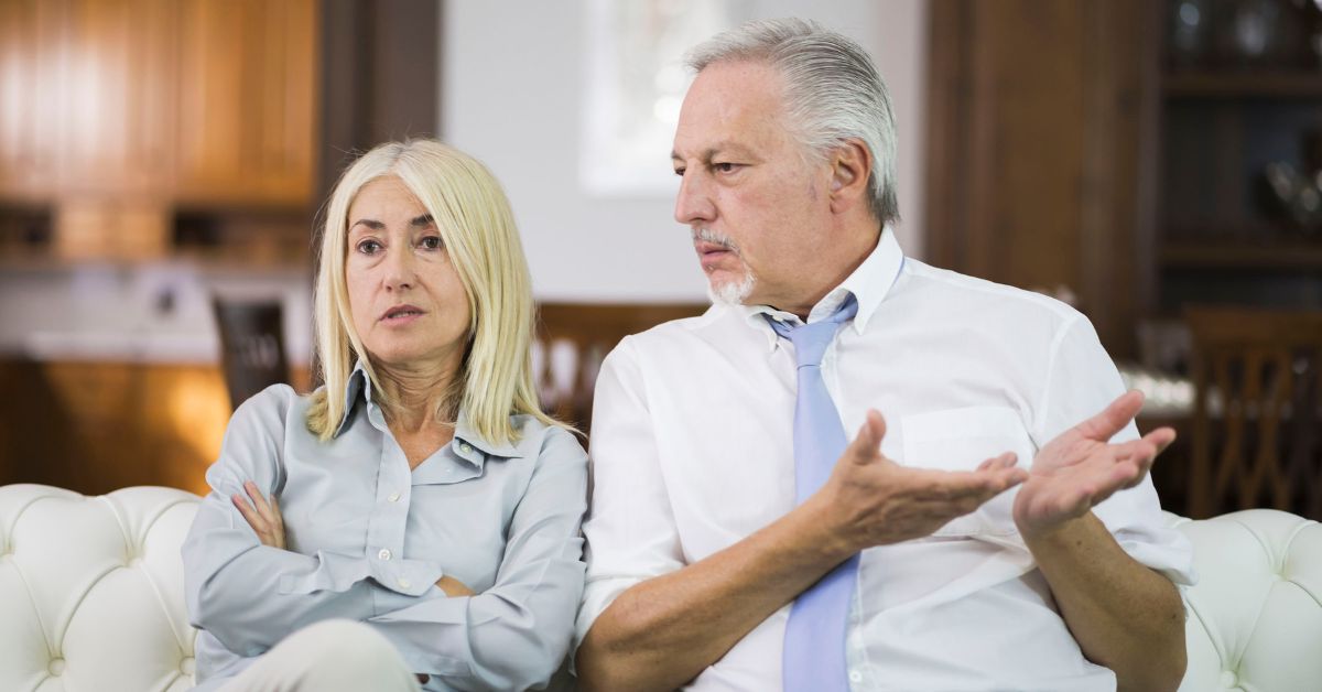 Senior couple experiencing relationship tension during a difficult conversation