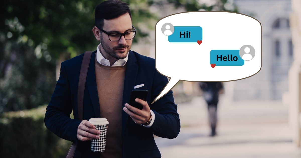 Making Time for Love_ Balancing a Busy Life and New Romance - Mature Singles Finding Love Man in business attire holding coffee and texting on his phone, representing balancing a busy lifestyle and online dating after 50.