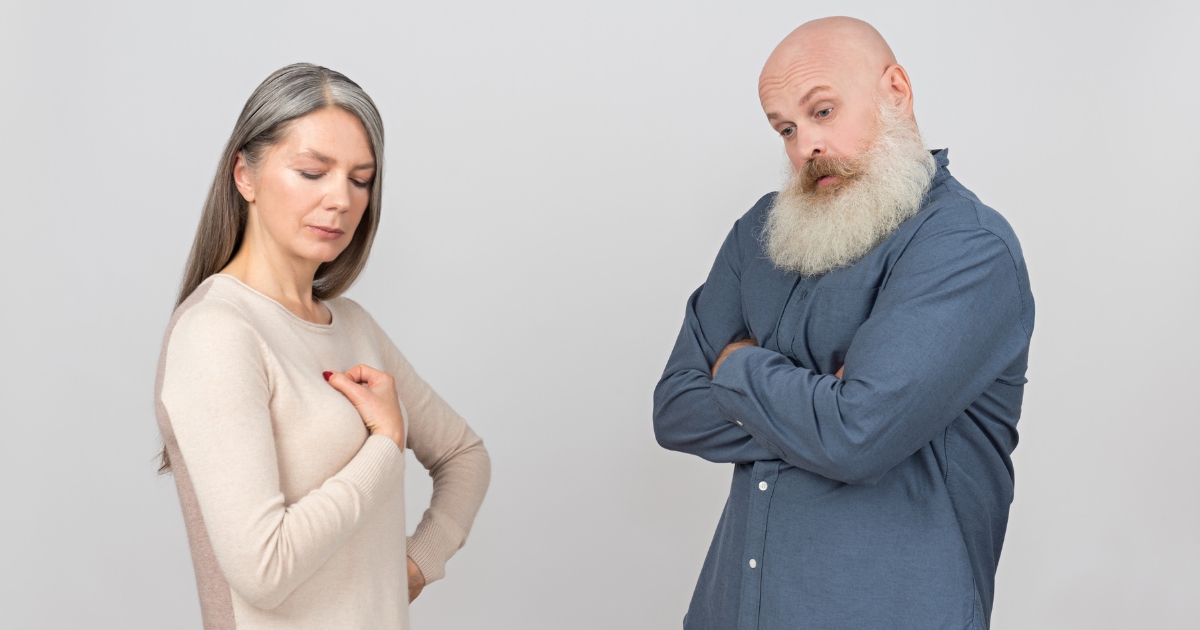 Setting Boundaries In A Relationship_ How To Why No One Is Clicking On Your Dating Profile - Mature Singles Finding Love Mature couple setting boundaries in a relationship, expressing emotions.