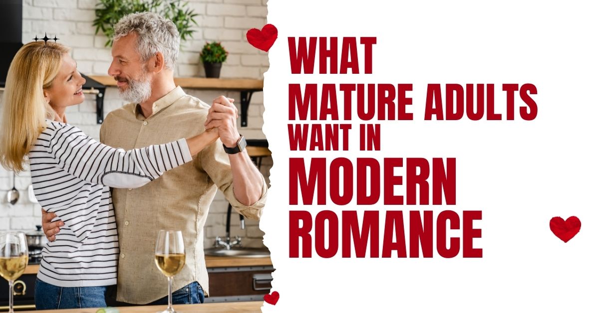 What Mature Adults Want in Modern Romance - Mature Singles Finding Love Smiling mature couple dancing together at home with wine glasses nearby, symbolizing modern romance and meaningful relationships after 50.