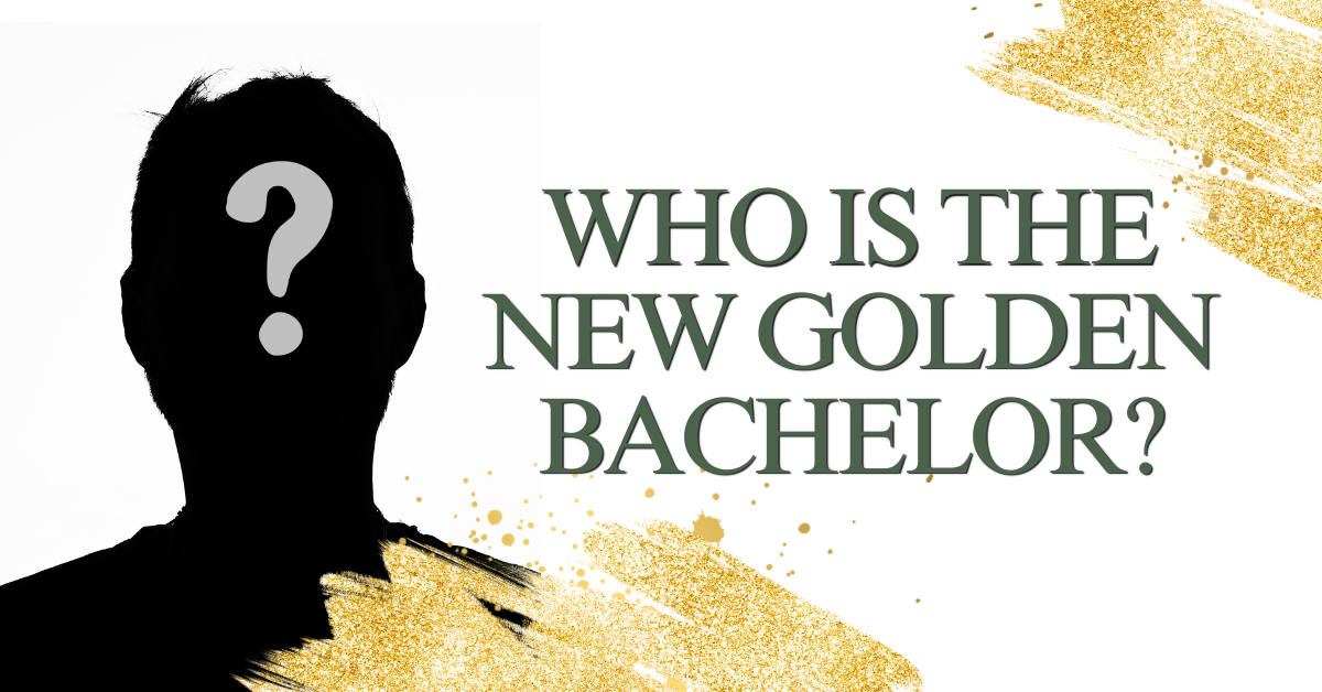 Silhouette of a man with question mark on his face and text “Who is the new Golden Bachelor?”